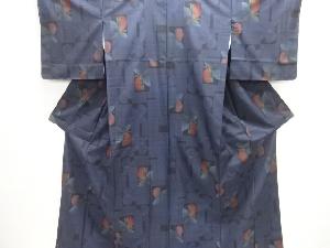 未使用品　幾何学に花模様織り出し本場泥大島紬着物(7マルキ)